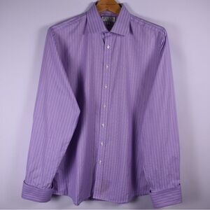 Thomas Pink Purple Stripe Slim Fit Dress Shirt • 16.5